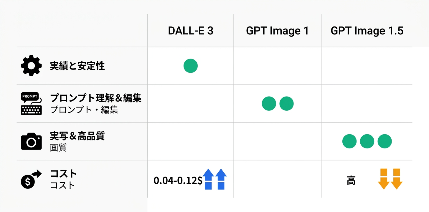 モデル比較：DALL-E 3 vs GPT Image 1 vs GPT Image 1.5