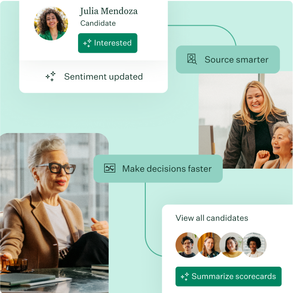 Greenhouse all together hiring platform UI collage with office worker headshots evergreen background2x