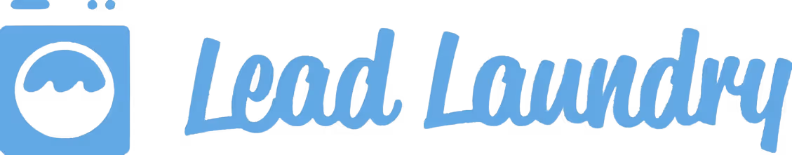 Blue washing machine icon next to the cursive text 'Lead Laundry'.