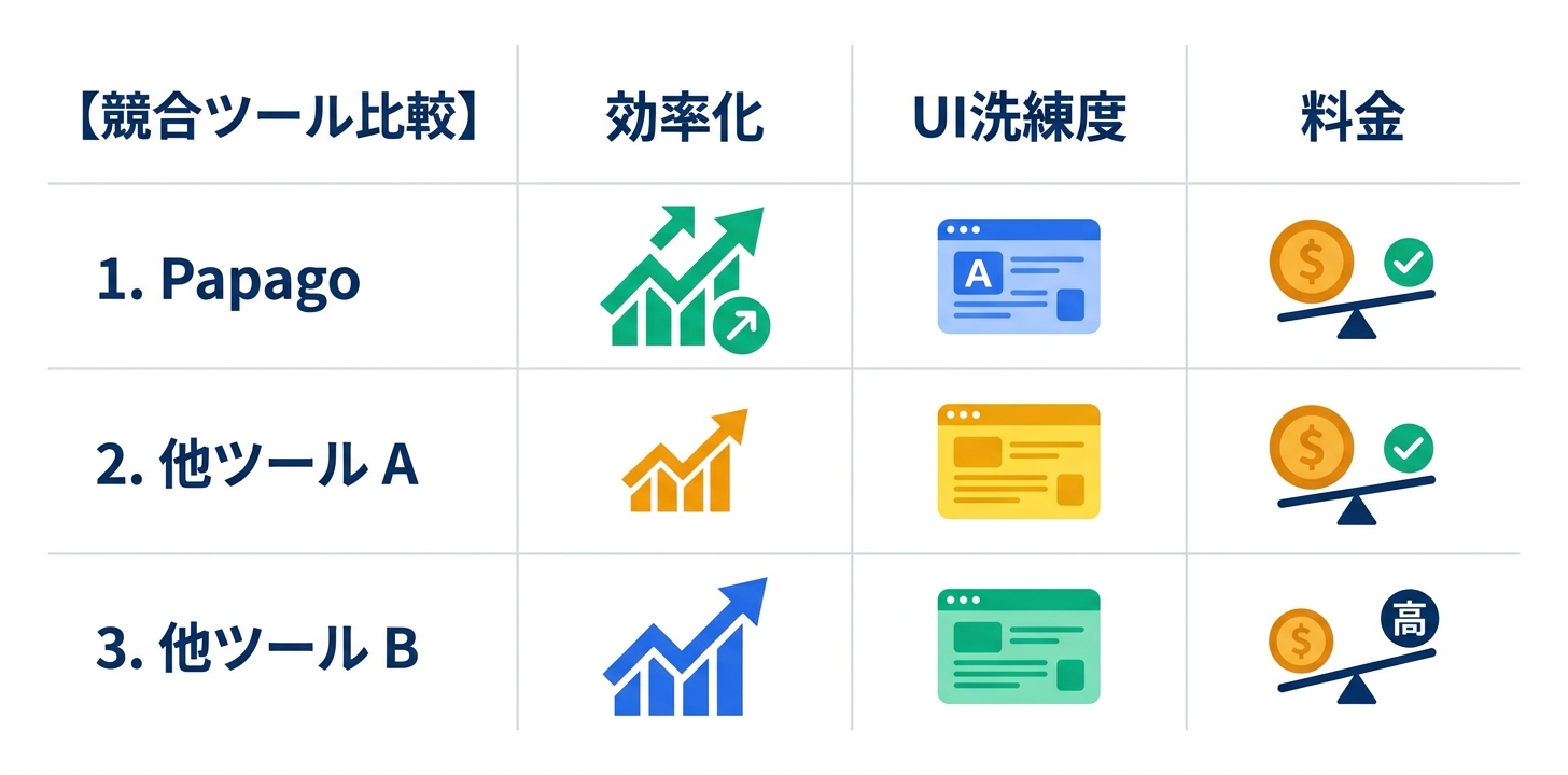 競合ツールとの比較におけるPapagoの位置づけ