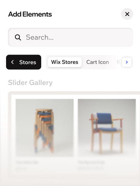 Add element panel showing a product component with two unique furniture pieces.