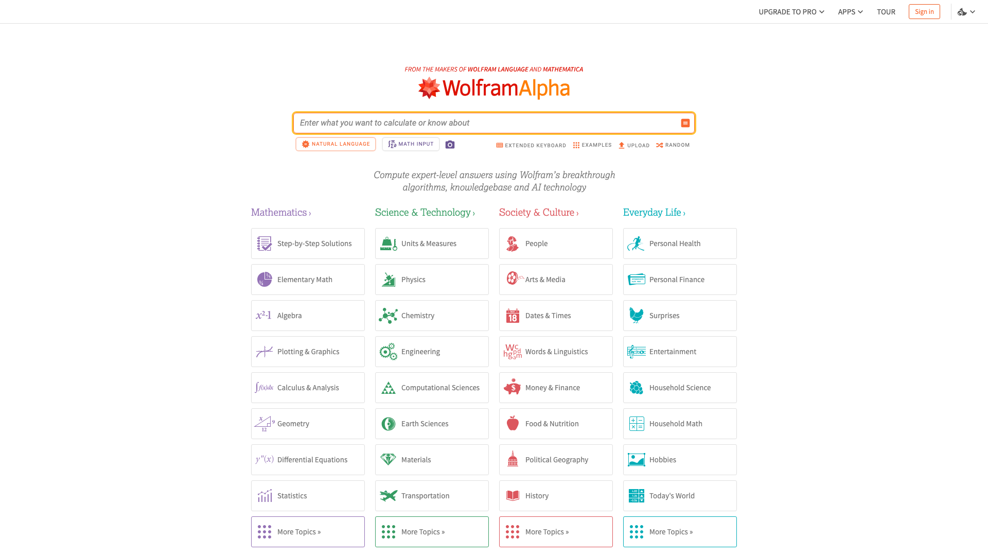 Wolfram Alphaの公式サイト